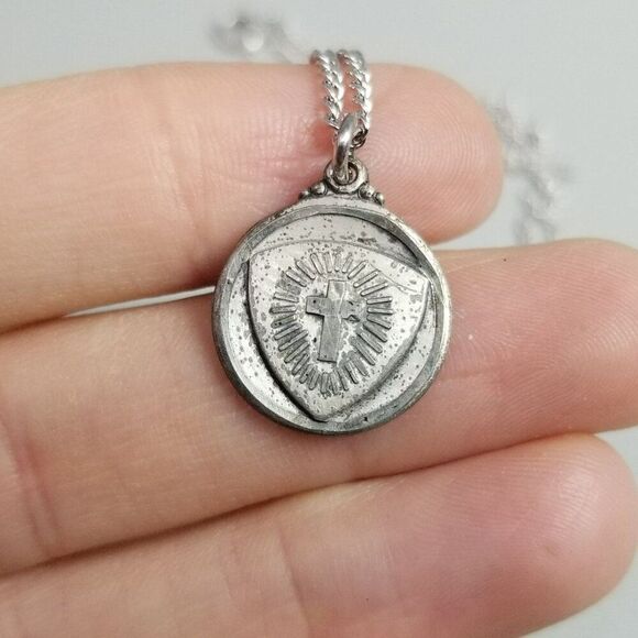 Vintage Hayward Sterling Silver Cross I Am A Methodist Round Pendant Necklace - Picture 7 of 11